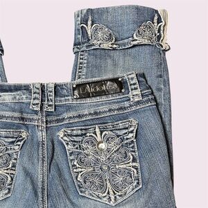 Y2K Rhinestone Embellished Thick-Stitch Denim Capri Jeans Size 11 33/18
